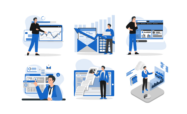 商务人物矢量元素阿米科汇报工作数据分析