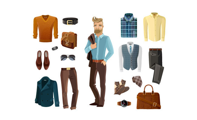 时尚男人正式服装鞋时髦男人与外套在矢量图