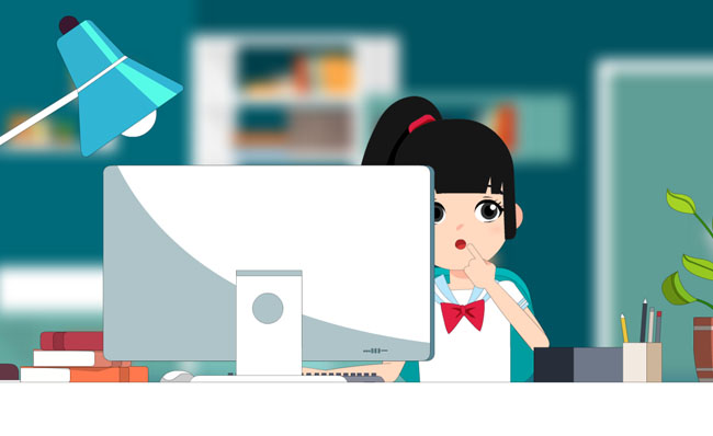 小女孩正在在线学习线上课程动漫短片素材