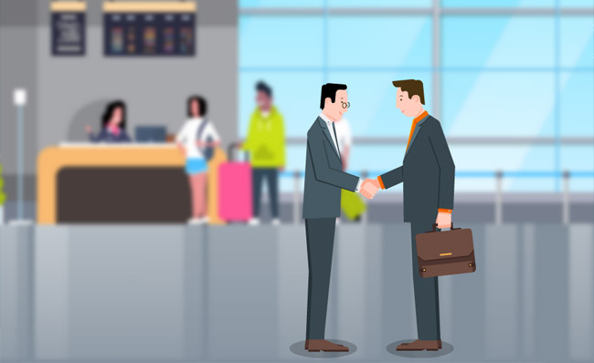 商务合作在机场见面握手动作MG动画视频模板