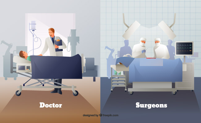 手术室医生诊室病人问诊检查病床医生矢量