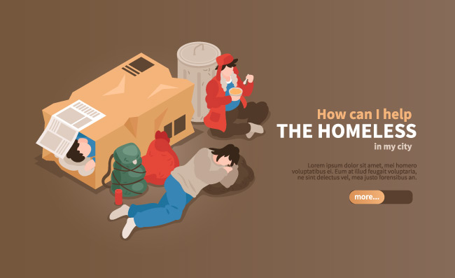 无家可归的人躺在纸板箱和废物里的乞丐流浪者矢量图