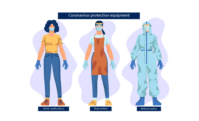 疫情下防护服饰人物矢量素材