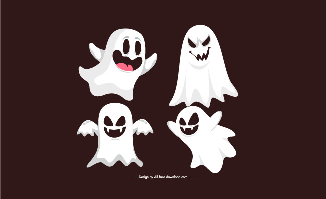 幽灵鬼魂图标有趣的卡通可爱怪物矢量