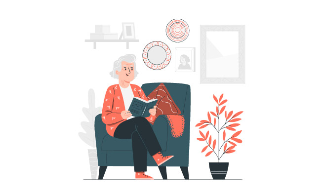 坐在发啥看书的老人老奶奶概念图矢量