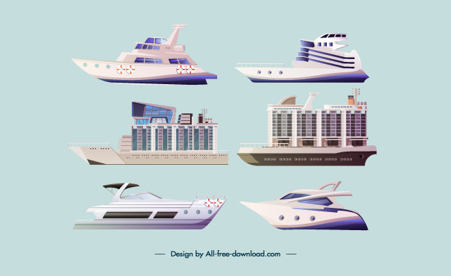 不同造型的轮船货船海上运输游艇游轮矢量船舶素材