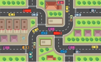 城市地图顶视图街道汽车