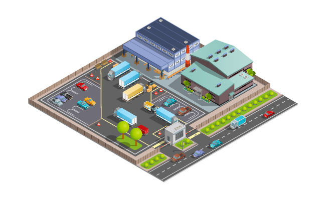 城市地图俯瞰物流仓储运输车停车场素材