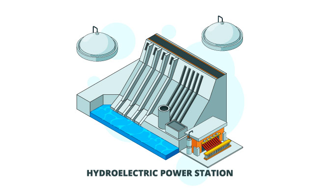 大坝水利能源发电站矢量等距概念图片电力建设基础设施图片
