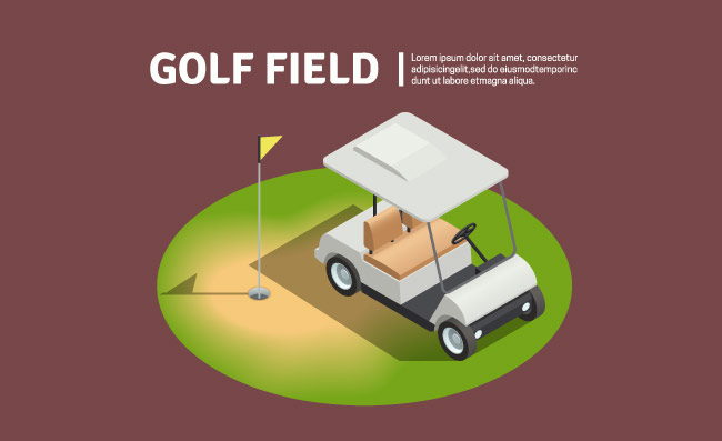 高尔夫设备高尔夫球袋车场广场矢量图