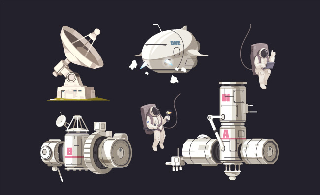 国际空间站空间探索设备卫星太空船射电望远镜矢量素材