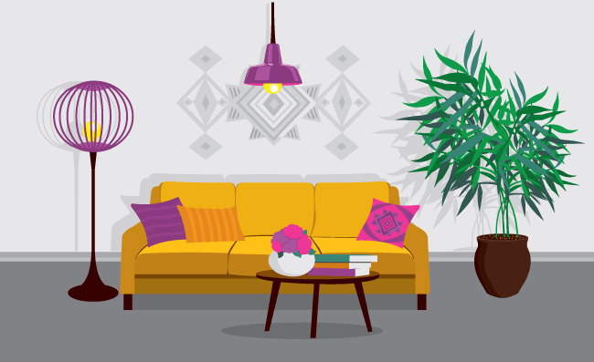 家装室内沙发客厅矢量插画AI场景