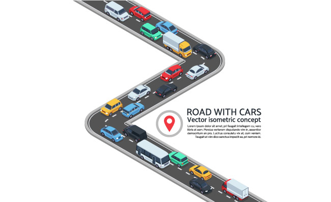 汽车3d公路车辆矢量概念高速公路街道汽车等距车辆矢量插图