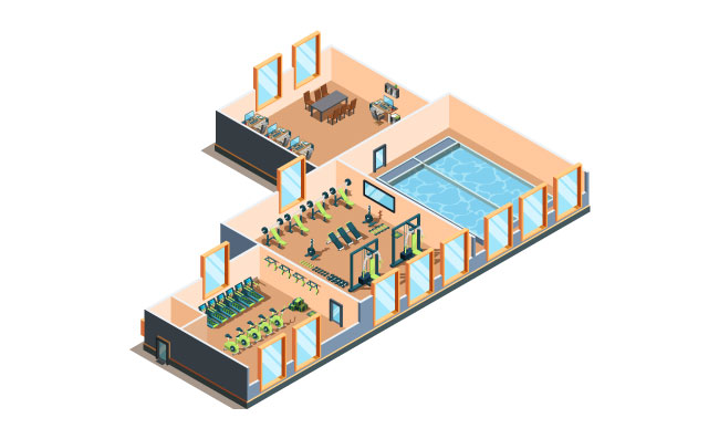 健身中心室内游泳池健身俱乐部设备有氧运动插图健身体育馆