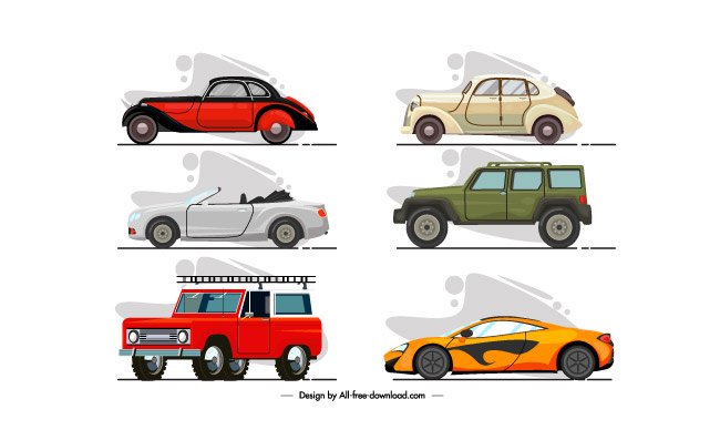 汽车模型图标彩色现代经典素描