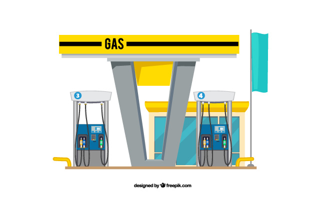 矢量卡通背景气泵站汽油燃料运输气体加油站