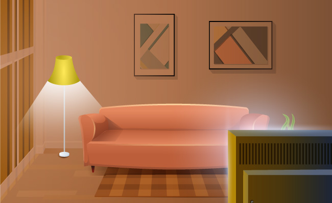 空荡荡的现代客厅室内卡通矢量舒适沙发插图