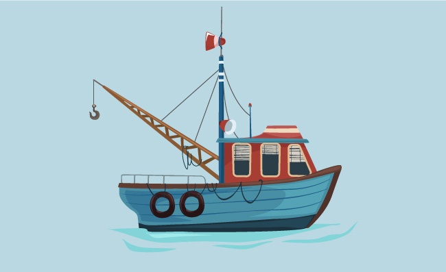 渔船古典卡通船只素材矢量
