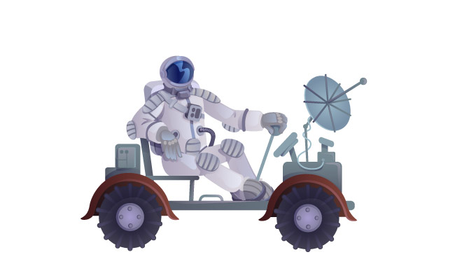 宇航员驾驶月球车卡通矢量插图