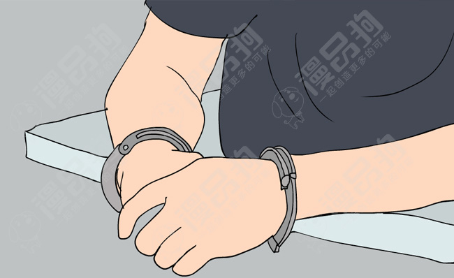 手绘卡通犯罪嫌疑人审问手铐漫画场景素材
