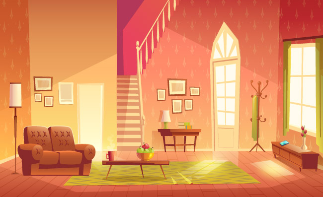 暖色调明亮的客厅客厅房屋设计室内场景图