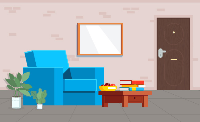 平面彩色家具室内装饰图矢量