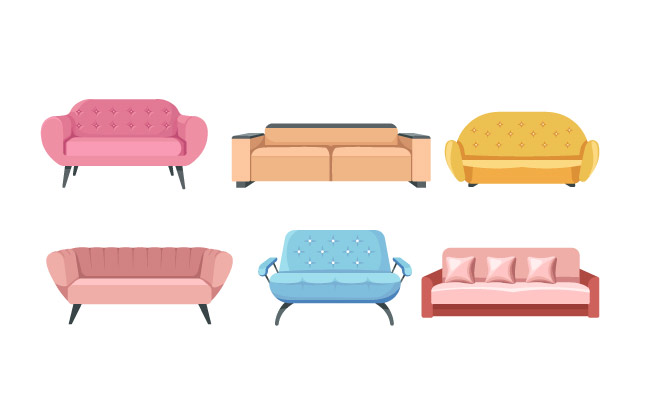 沙发扶手椅柔软家具不同风格的矢量平面图
