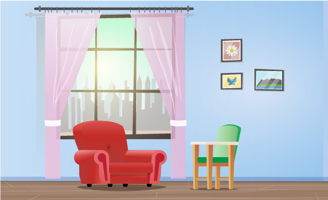 矢量卡通插画红色椅子儿童椅室内家庭房间