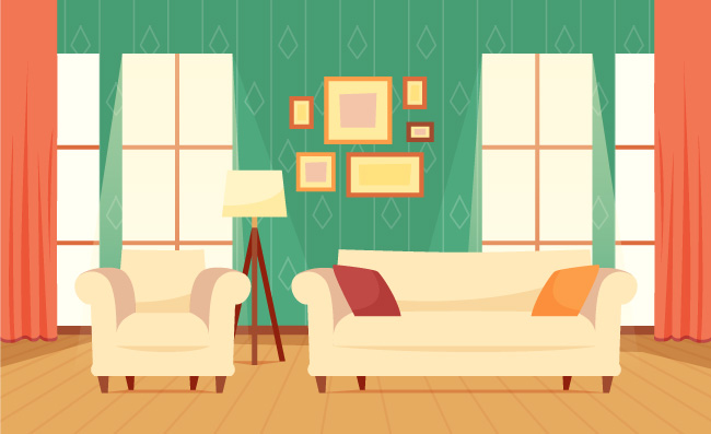 现代家居室内装饰家庭内部视频会议背景矢量