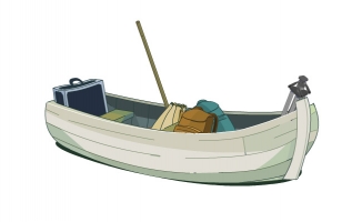 野外生存一舟小木船手绘