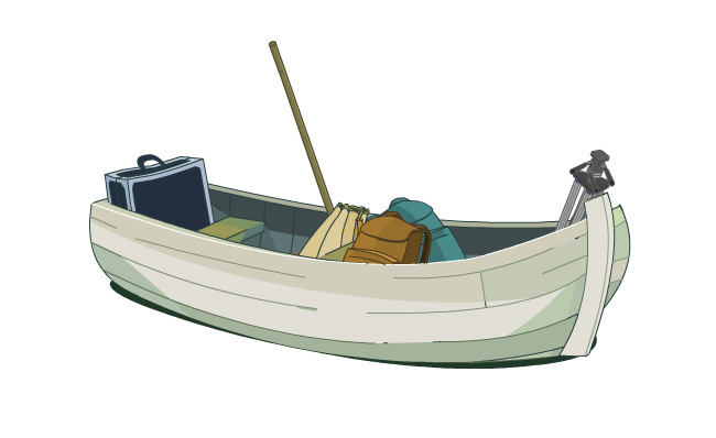 野外生存一舟小木船手绘漫画矢量素材