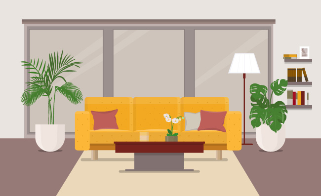 新沙发客厅植物盆栽插图矢量