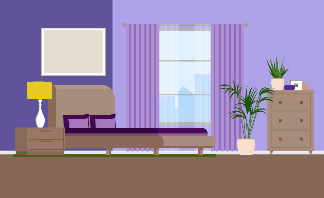 紫色卧室卡通场景