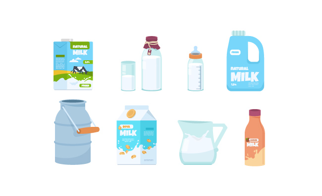 白色食品容器卡通牛奶塑料瓶纸箱包装瓶和玻璃杯牛奶纸盒新鲜卡通牛奶塑料瓶