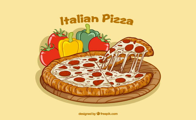 彩色蔬菜和意大利披萨矢量图