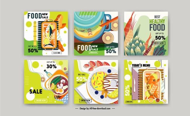 菜品食品销售横幅模板彩色插图