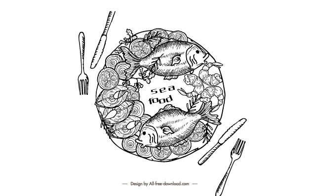 创意海鲜菜肴鱼矢量素材