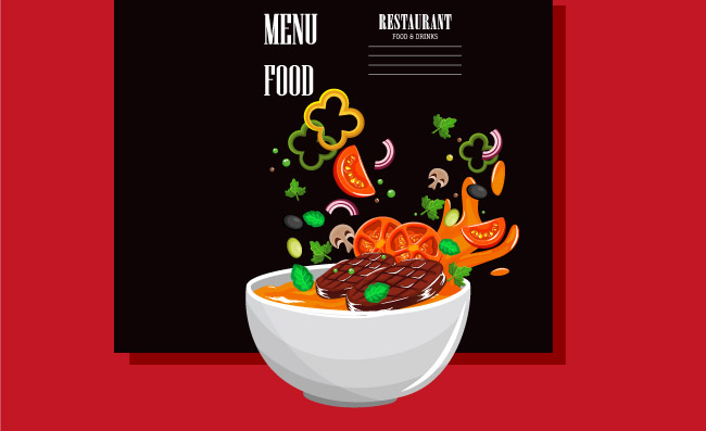 番茄牛排汤锅食物菜单模板