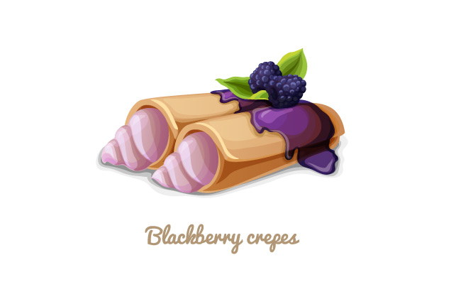 黑莓可丽饼甜点奶油食物图标矢量图
