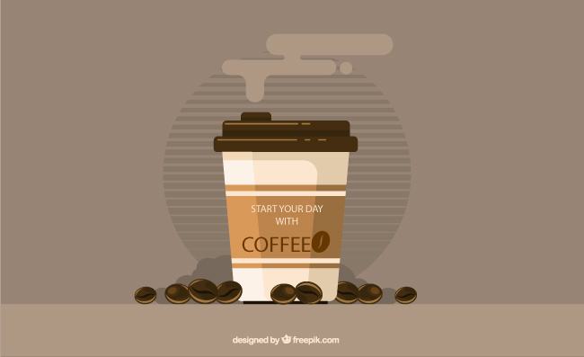 卡通咖啡和咖啡豆矢量素材
