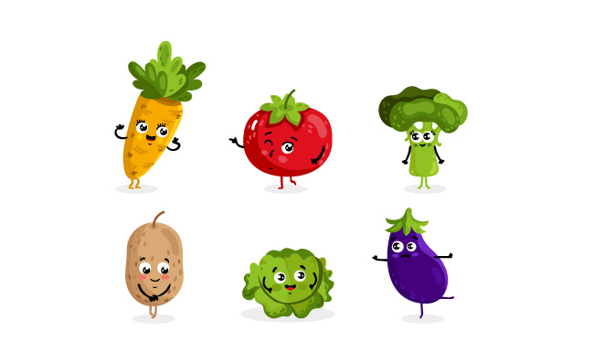卡通可爱拟人蔬菜水果表情矢量