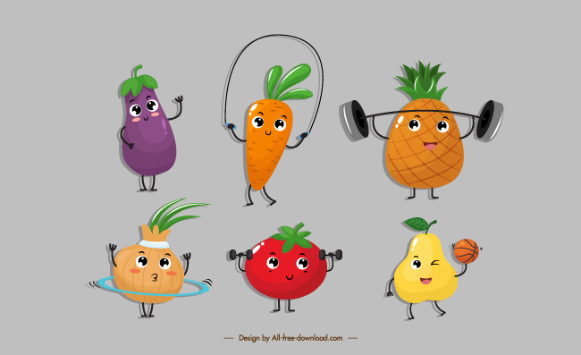卡通可爱水果蔬菜表情矢量