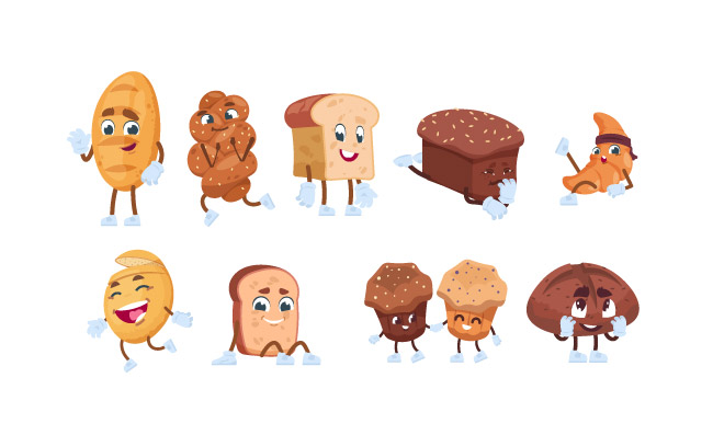 面包饼干糕点卡通可爱人物创意插图