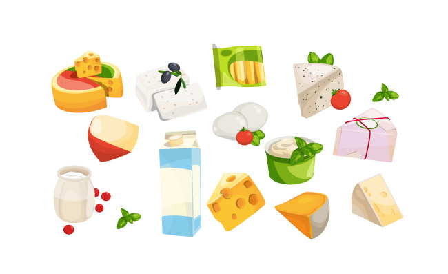 牛奶乳酪产品食品矢量卡通乳制品图片