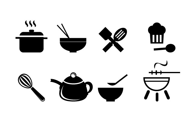 烹饪工具用具黑色剪影图标