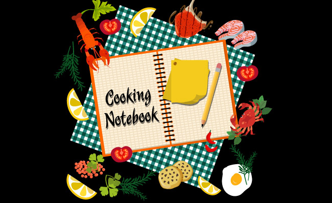 烹饪食物笔记本食材矢量插图