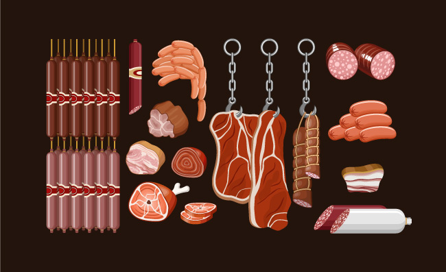 肉类产品香肠火猪肉向量素材