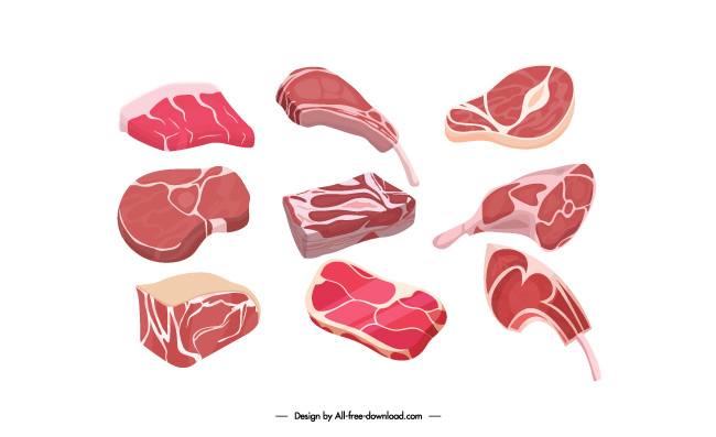 肉手绘卡通肉矢量牛排西餐厅牧场牛肉生鲜烹饪
