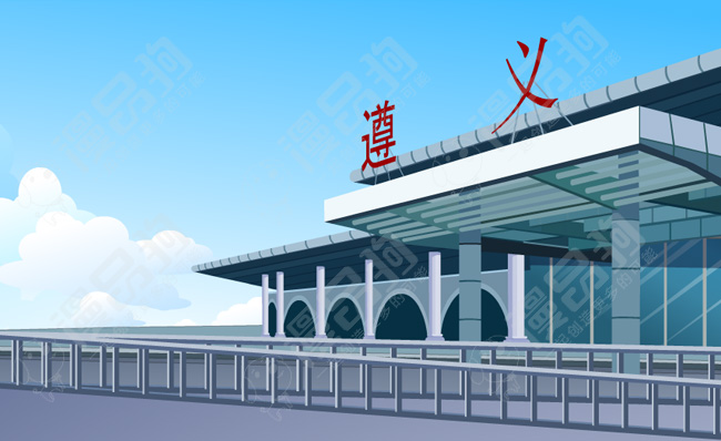 贵州遵义机场外景手绘卡通动漫场景素材