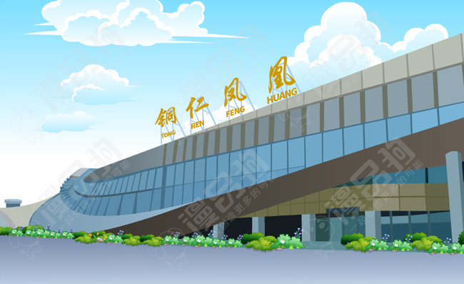 贵州铜仁凤凰机场手绘卡通动漫场景素材